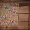 Raw Silk Golden Brown Floral Printed Saree And Zari Border