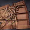 Raw Silk Golden Brown Floral Printed Saree And Zari Border