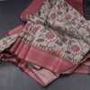 Raw Silk Light Grey Floral Printed Saree And Zari Border 02