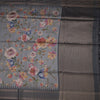 Raw Silk Fossil Grey Floral Printed Saree And Zari Border