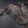 Raw Silk Fossil Grey Floral Printed Saree And Zari Border