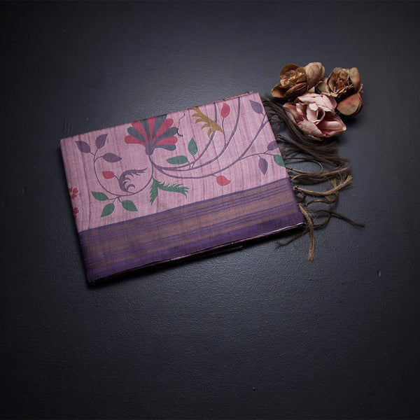 Raw Silk Onion Pink Floral Printed Saree And Zari Border