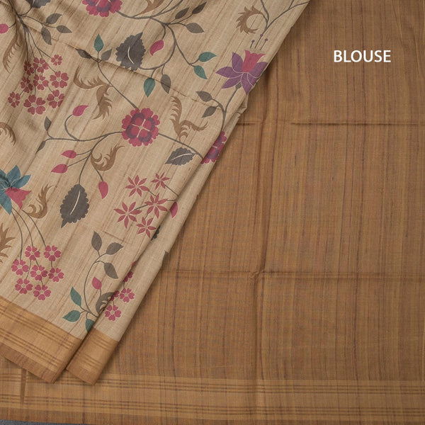 Raw Silk Golden Brown Floral Printed Saree And Zari Border 02
