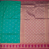 Art Silk Peacock Green Saree With Zari Buttas And Mango Border