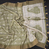 Raw Silk Green Printed Saree And Zari Border