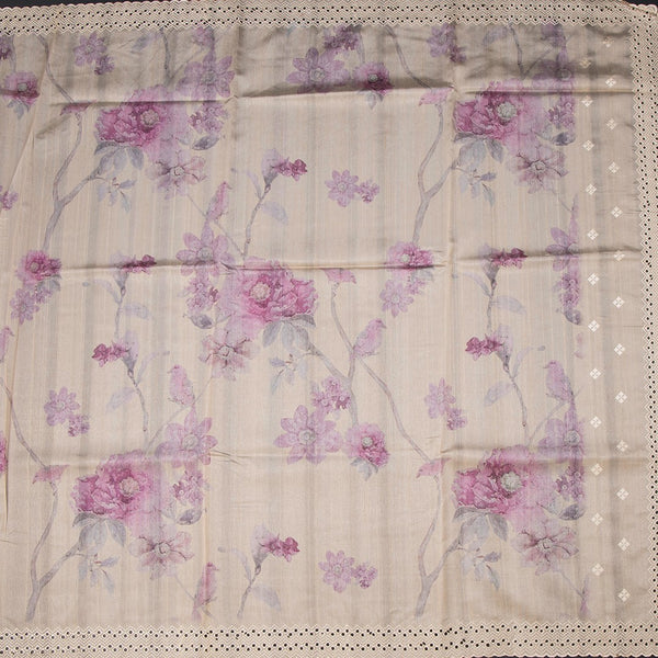 Raw Silk Cream Floral Printed Saree And Thread Cut WorkBorder