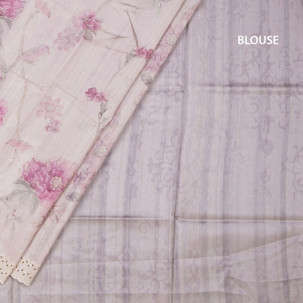 Raw Silk Light Onion Pink Floral Printed Saree And Cut Work Border