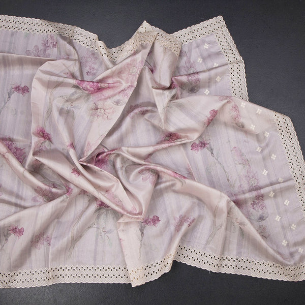 Raw Silk Light Onion Pink Floral Printed Saree And Cut Work Border