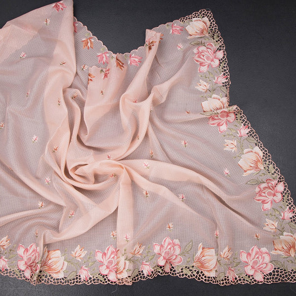Kota Peach Floral Thread Work Saree And Cut Work Border