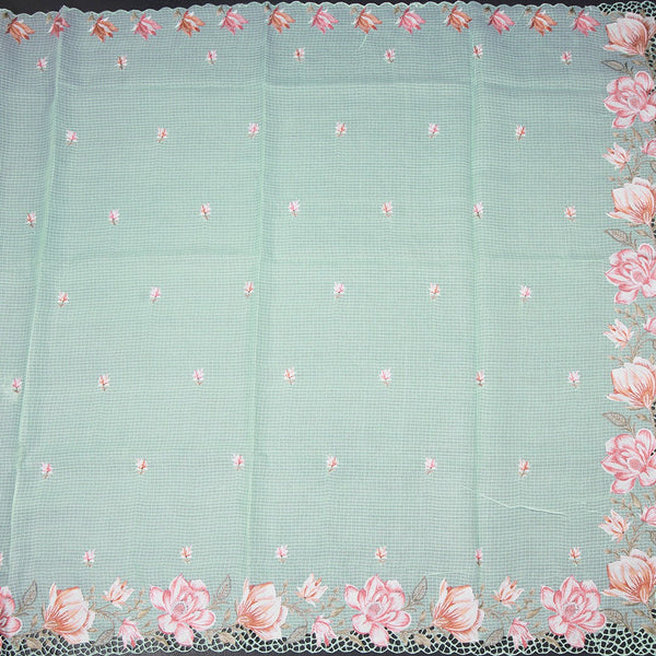 Kota Mint Green Floral Thread Work Saree And Cut Work Border