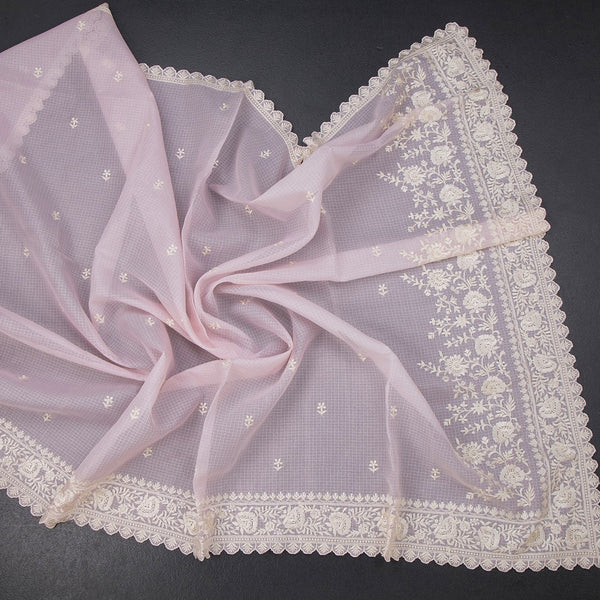 Kota Light Pink Floral Thread Work Saree 02
