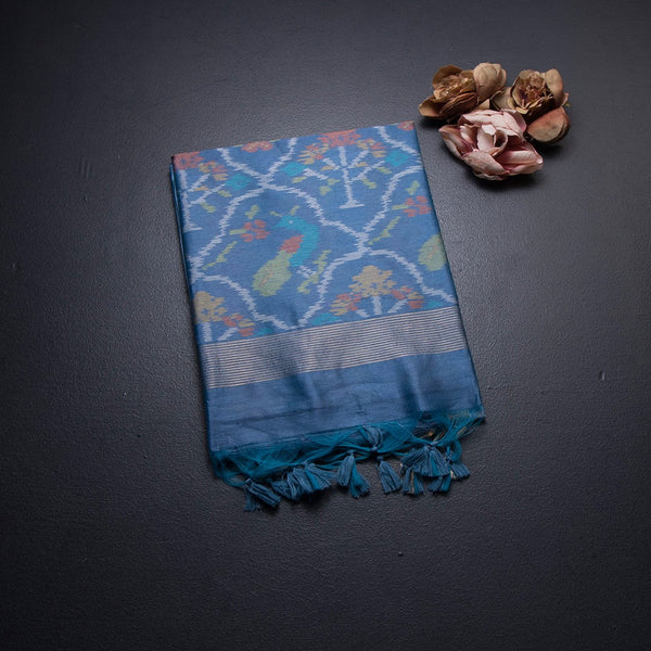 Raw Silk Sky Blue Malli Moggu Design And Zari Border