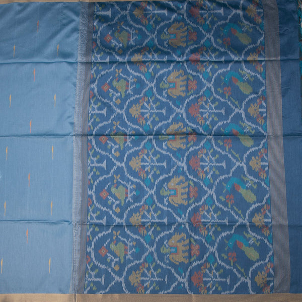 Raw Silk Sky Blue Malli Moggu Design And Zari Border