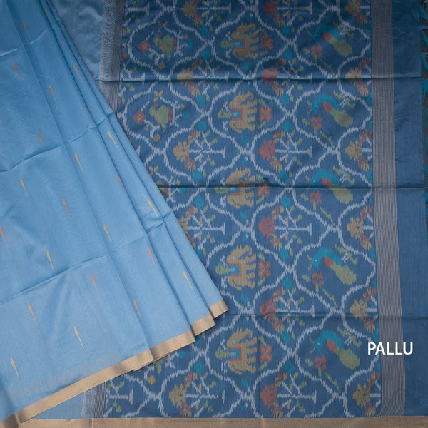 Raw Silk Sky Blue Malli Moggu Design And Zari Border