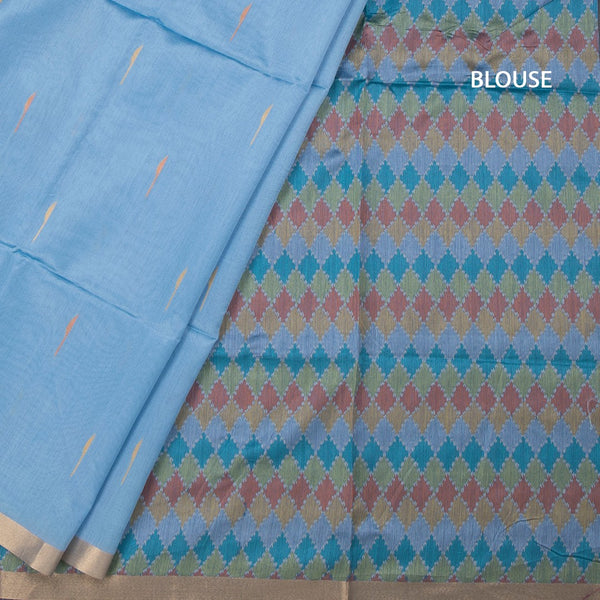 Raw Silk Sky Blue Malli Moggu Design And Zari Border