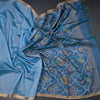 Raw Silk Sky Blue Saree With Malli Moggu Design And Zari Border