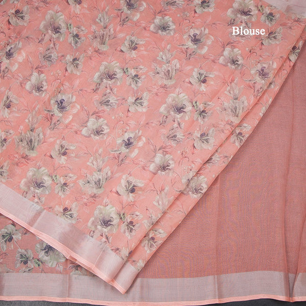 Semi Linen Peach Floral Printed Saree 02