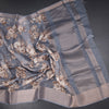 Semi Linen Grey Floral Printed Saree 09