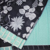 Kota Black Floral Printed Saree And Zari Checked Border 04