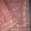 Semi Linen Dark Peach Saree With Painted Zari Thread Work