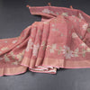Semi Linen Dark Peach Saree With Painted Zari Thread Work