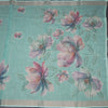 Semi Linen Mint Green Floral Painted With Thread Work Saree