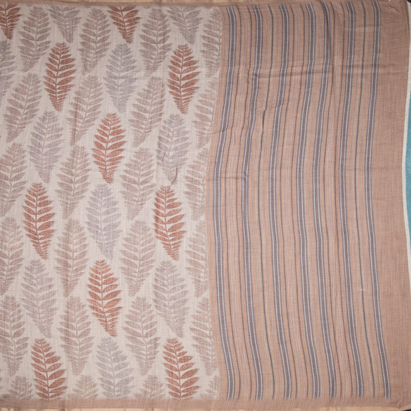 Semi Raw Silk Cream Floral Printed Saree 07