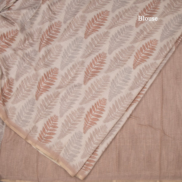 Semi Raw Silk Cream Floral Printed Saree 07