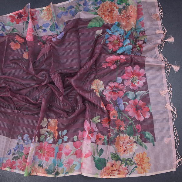 Kota Maroon Floral Printed Saree