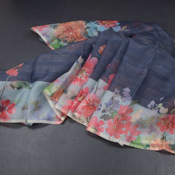 Kota Dark Blue Floral Printed Saree