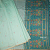 Semi Linen Mint Green Thread Work Saree