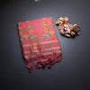 Semi Linen Peach Thread Work Saree