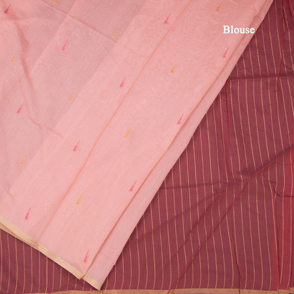 Semi Linen Peach Thread Work Saree
