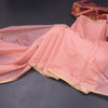 Semi Linen Peach Thread Work Saree