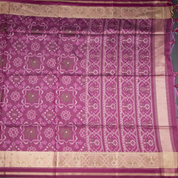 Semi Raw Silk Magenta Pink Printed Saree