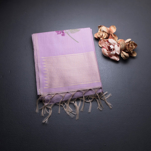 Semi Linen Lavender Floral Printed Saree