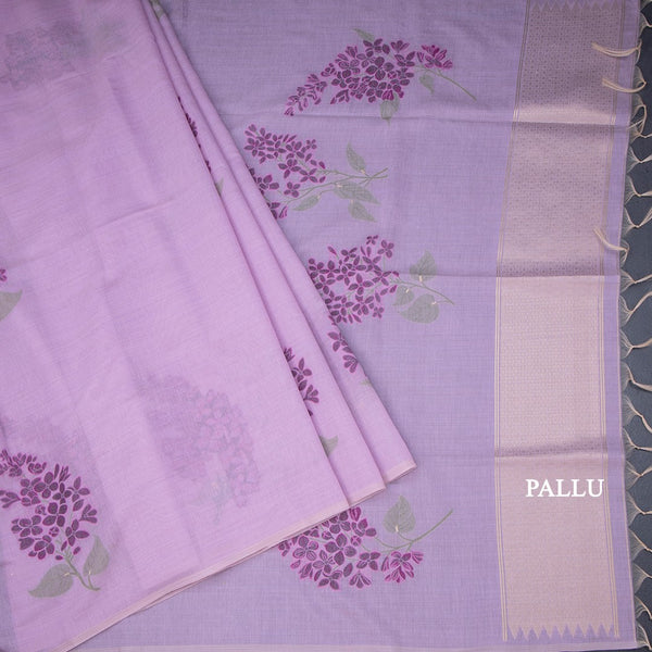 Semi Linen Lavender Floral Printed Saree