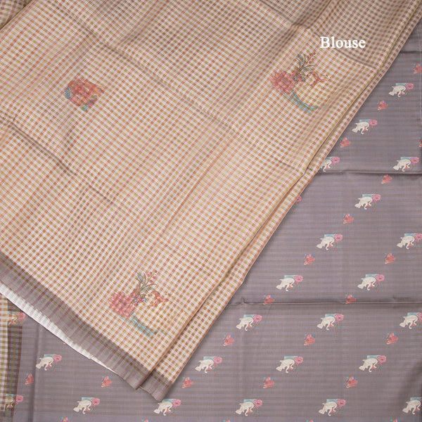 Raw Silk Multi Colour Checked Saree With Paint Work 04