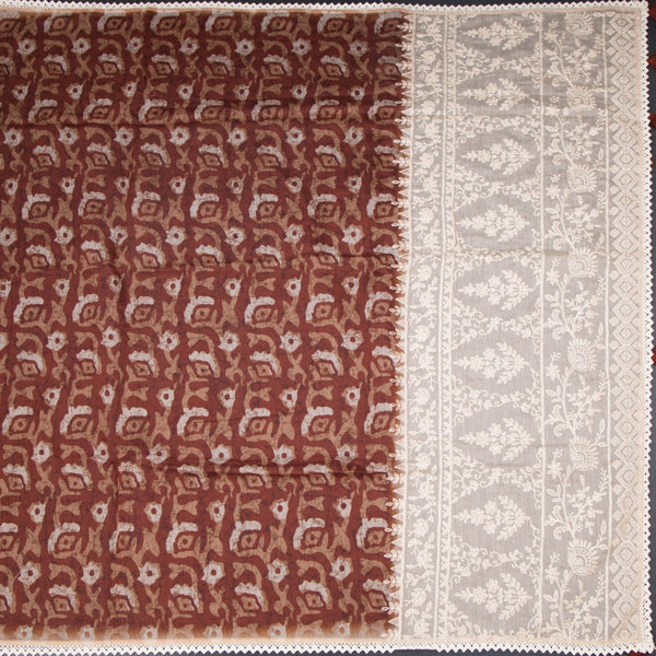Semi Linen Rust Orange Printed Saree And Thread Pallu
