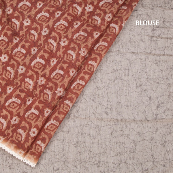 Semi Linen Rust Orange Printed Saree And Thread Pallu