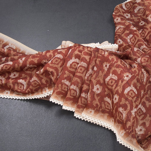 Semi Linen Rust Orange Printed Saree And Thread Pallu