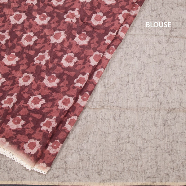 Semi Linen Maroon Printed Saree And Thread Pallu