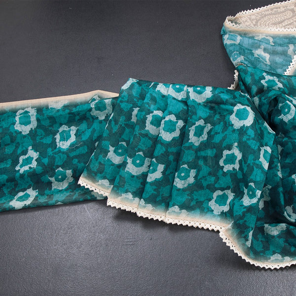 Semi Linen Peacock Green Printed Saree And Thread Pallu