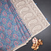 Semi Linen Blue Printed Saree And Thread Pallu