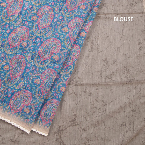 Semi Linen Blue Printed Saree And Thread Pallu