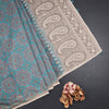 Semi Linen Peacock Blue Printed Saree And Thread Pallu 02