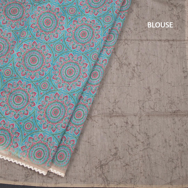Semi Linen Peacock Blue Printed Saree And Thread Pallu 02