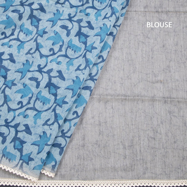 Semi Linen Light Blue Printed Saree And Thread Pallu