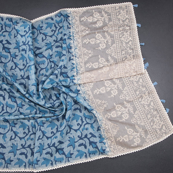 Semi Linen Light Blue Printed Saree And Thread Pallu
