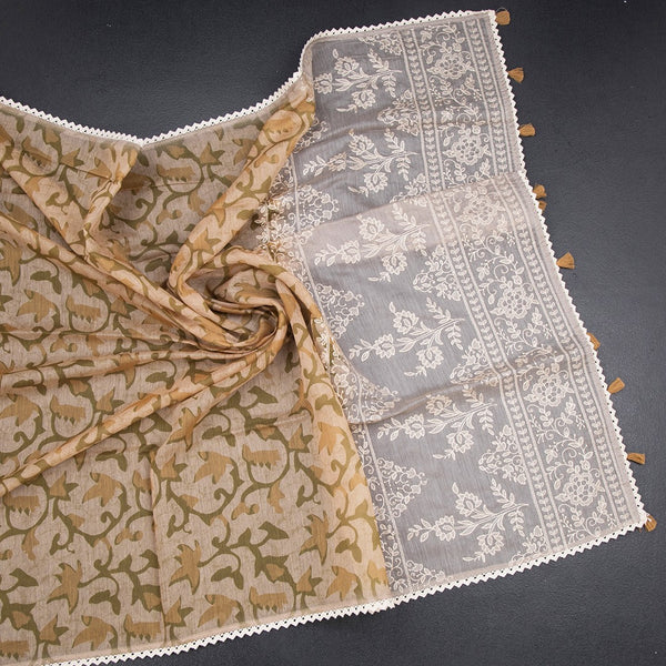 Semi Linen Sandal Printed Saree And Thread Pallu